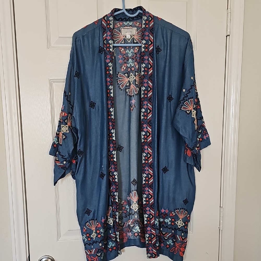 Johnny Was Piper Shirt Tail Kimono Boho Embroidered Large Preowned - Picture 12 of 14